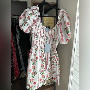 White floral mini nap dress from Hill House, brand new and never worn.
